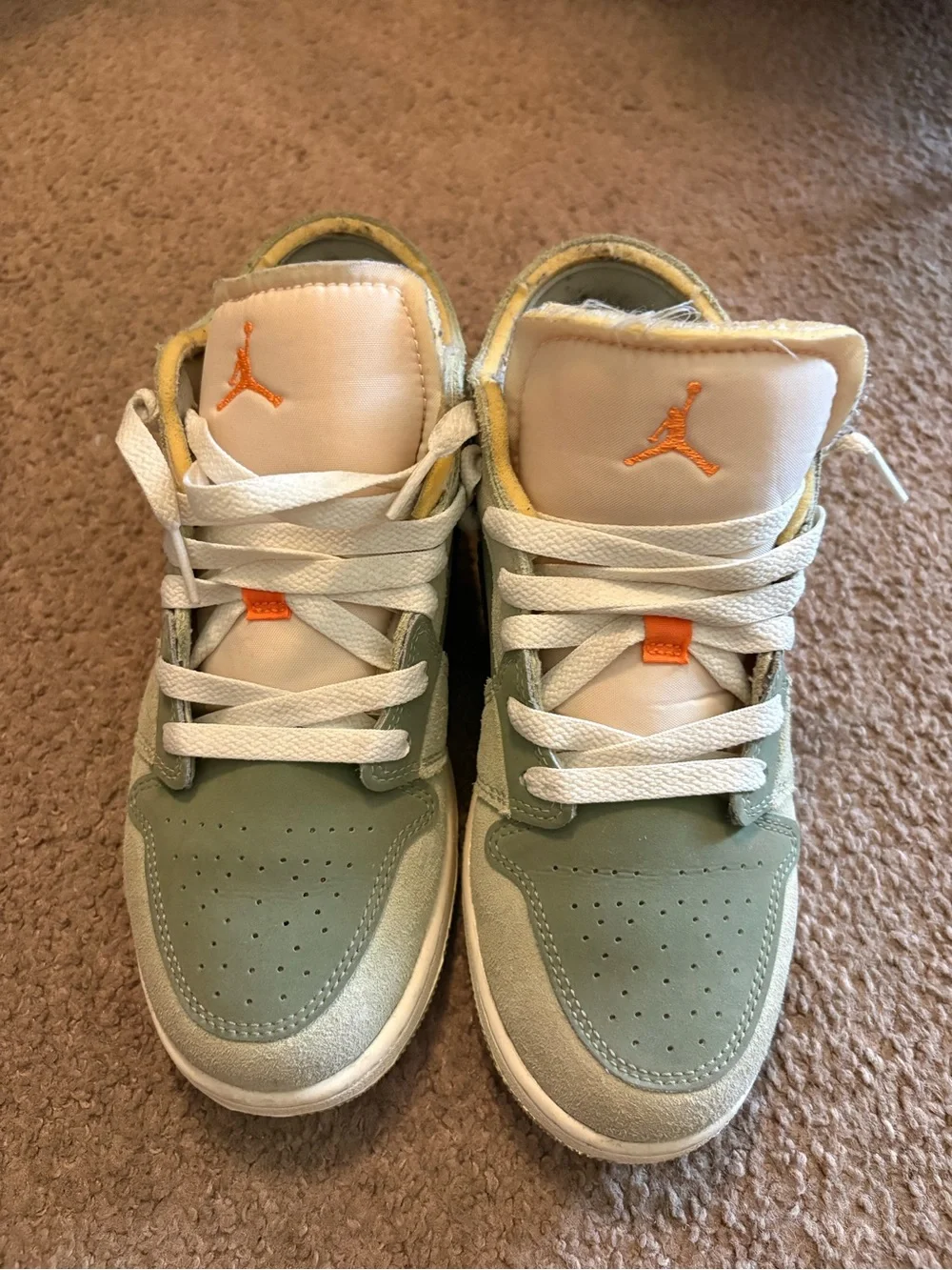 Jordan Kids Sneakers in Light Green with Orange Accents